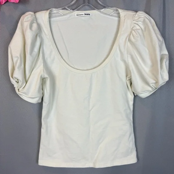 Reformation White Puff Sleeve Tee- Size Small - Picture 4 of 7
